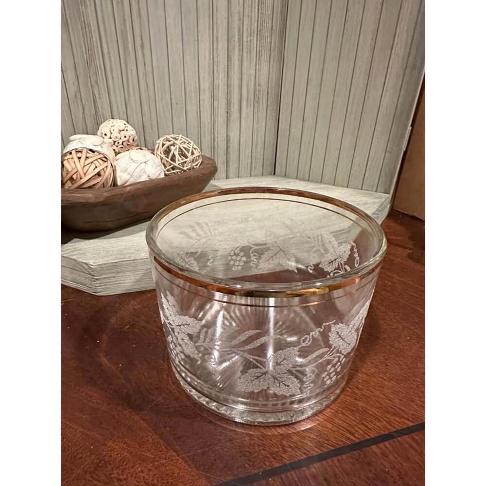 Indiana Glass Bartlett & Collins Golden Rim sparkling Grapes Ice Bucket 5 3/4"